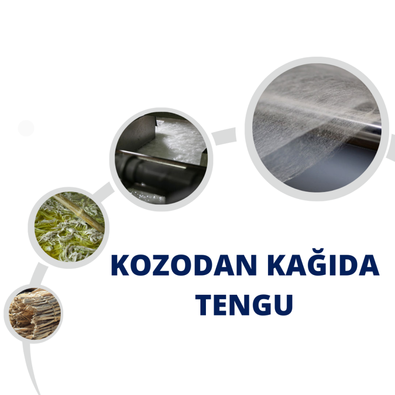 Tengu Japon kağıdının yakından görünümü, ince ve şeffaf dokusu ile kozo lifleri